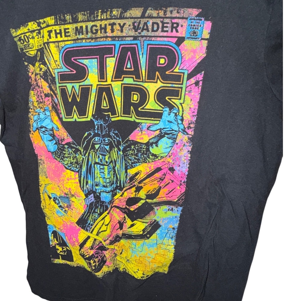 Star Wars Darth Vader Graphic Tee Mens Large Black Excellent Neon Comic Print